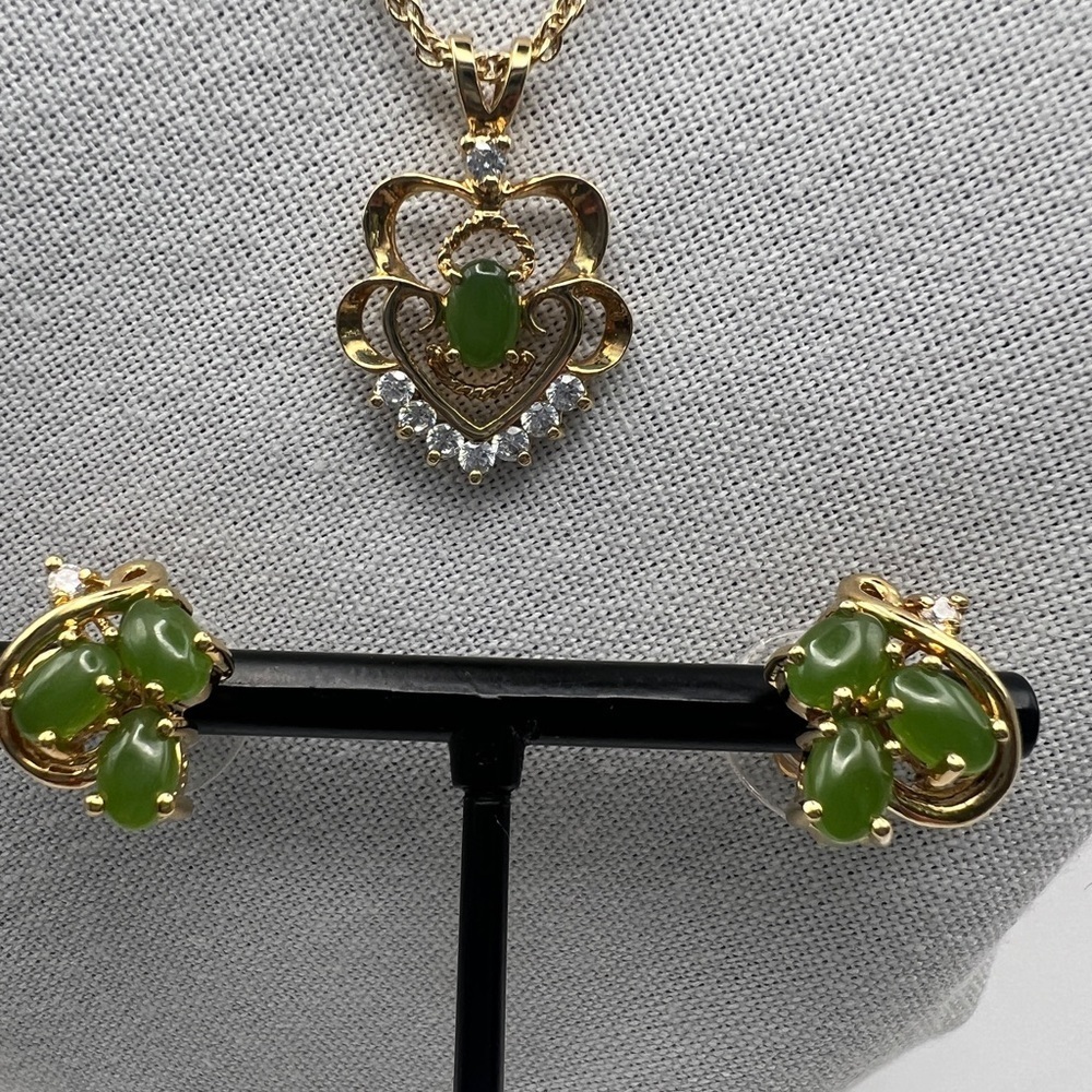 Joseph Cleary JC Green Chalcedony gemstones and CZ diamonds necklace and earring - Picture 13 of 15